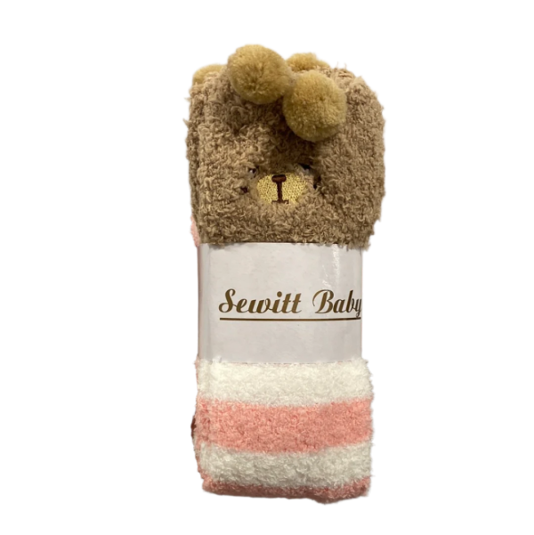 Coral Fleece Over-the-Knee Socks (Bear - Pink Stripes) Cheap