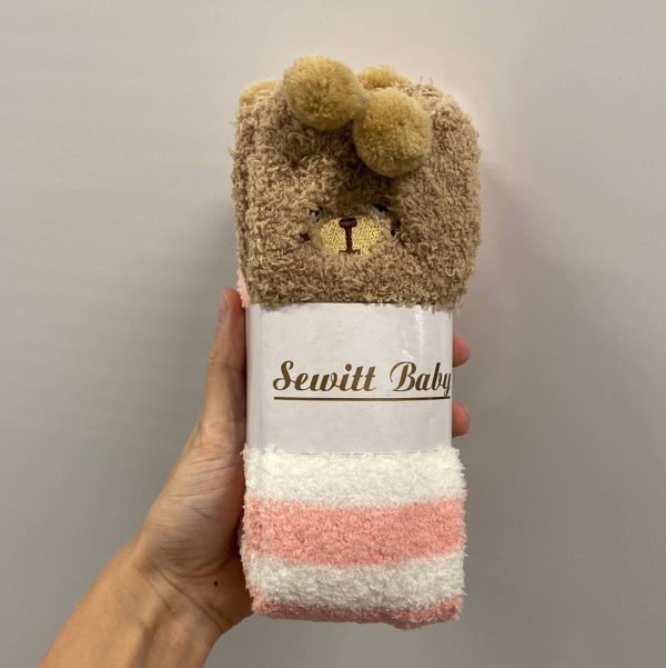 Coral Fleece Over-the-Knee Socks (Bear - Pink Stripes) Cheap - Image 2