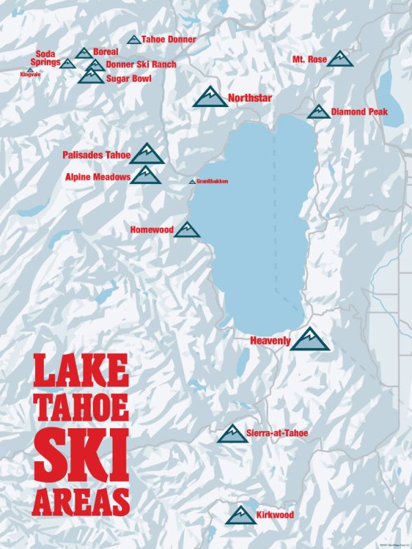 Lake Tahoe Ski Resorts Map 18x24 Poster Cheap - Image 3